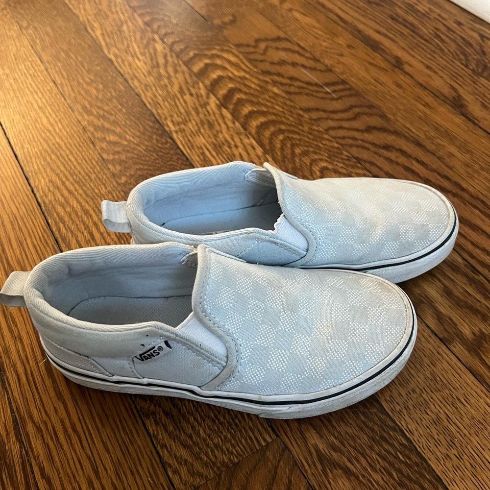 Excellent condition pale blue / white check Vans